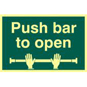 ASEC "Push Bar To Open" 200mm X 300mm PVC Self Adhesive Photo Luminescent Sign - 1 Per She - 1584 