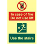ASEC "In Case Of Fire Do Not Use Lift" 200mm X 300mm PVC Self Adhesive Photo Luminescent S - 1588 