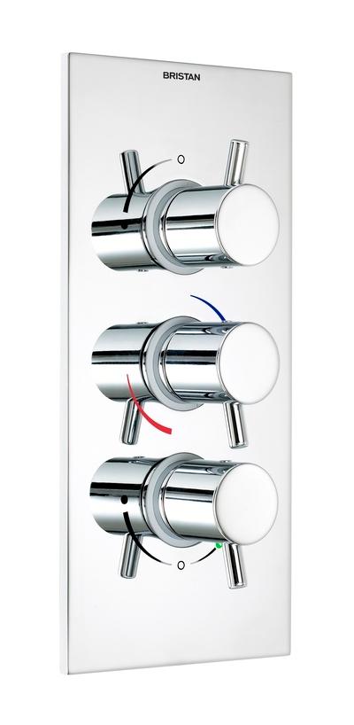 Bristan Prism 3 Control Thermostatic Recessed Valve with 2 Outlet Diverter and Stopcock - PM SHC3DIV C - PMSHC3DIVC