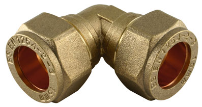 22mm x 15mm Reducing 90 deg Brass Compression Elbow - CFE-22-15