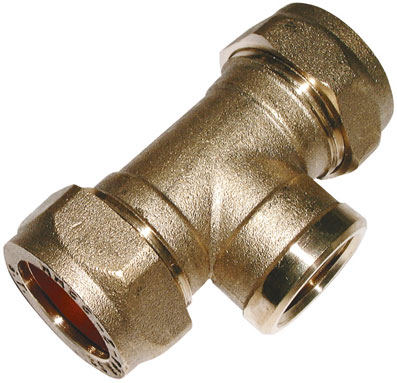 15mmx 15mmx 1/2" FI Brass Compression Reducing Tee - CFFRT-15-15-12