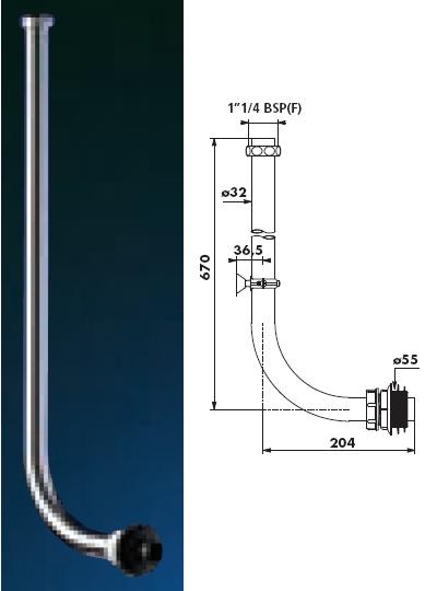 Chrome Plated Elbow Flush Tube Diameter (  ) 32/55, Complete - DD 766001