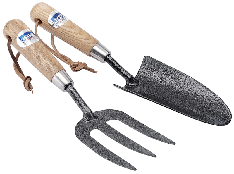 2 Piece Carbon Steel Heavy Duty Hand Fork And Trowel Set With Ash Handles - 03328 
