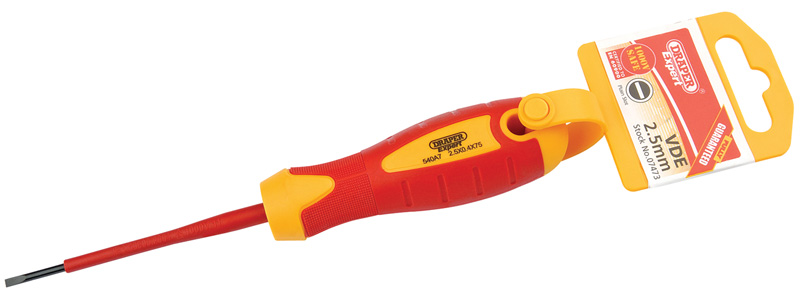 Expert 2.5mm X 75mm Fully Insulated Plain Slot Screwdriver. (Display Packed) - 07473 