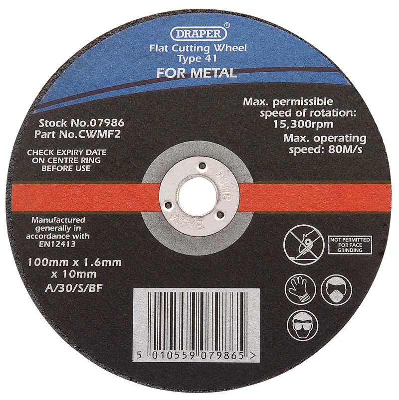 100 X 10 X 1.6mm Flat Metal Cutting Wheel - 07986 