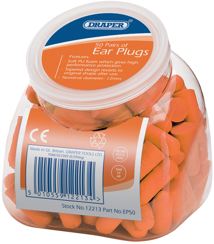 50 Pairs Of Ear Plugs In Plastic Jar - 12213 