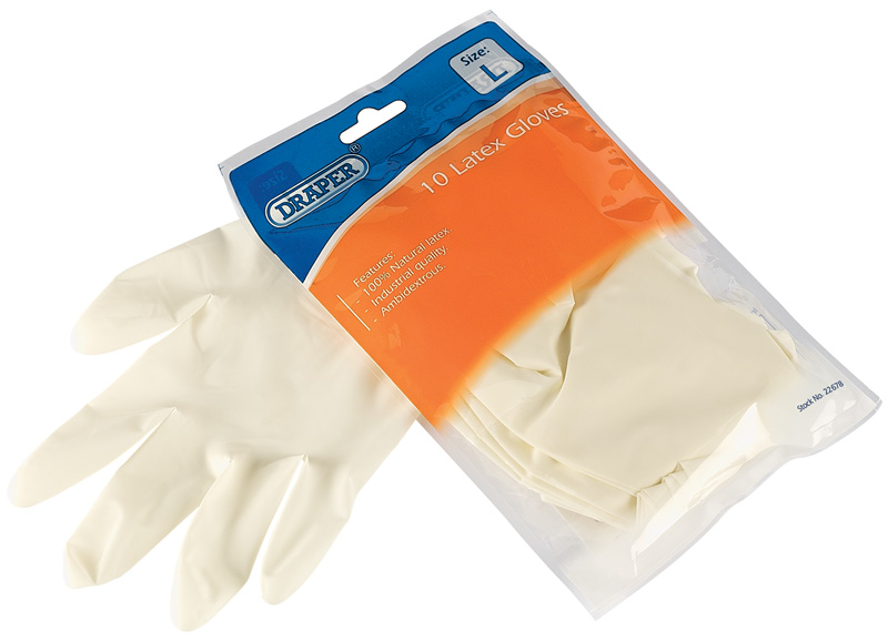 Pack Of 10 Medium Latex Gloves - 22677 