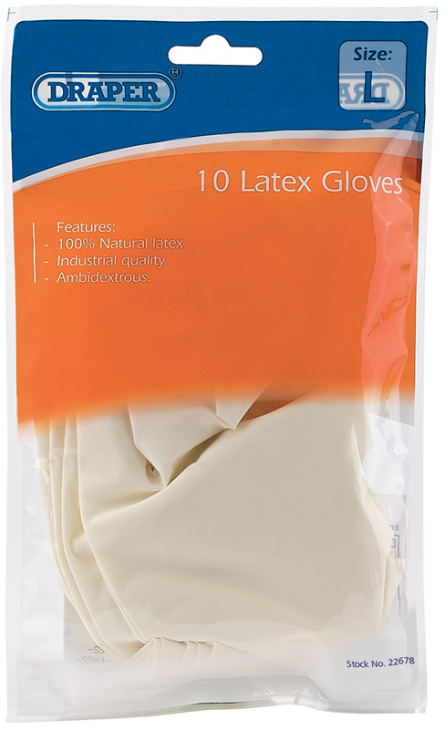 Pack Of 10 Large Latex Gloves - 22678 