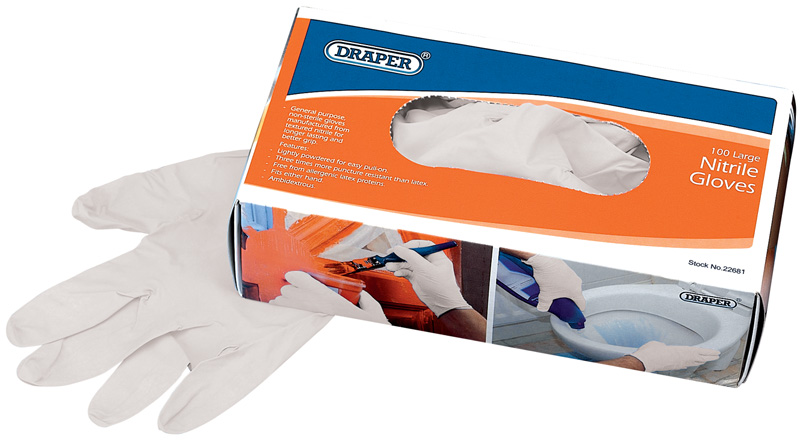 Box Of 100 Nitrile Gloves - White - 22681 