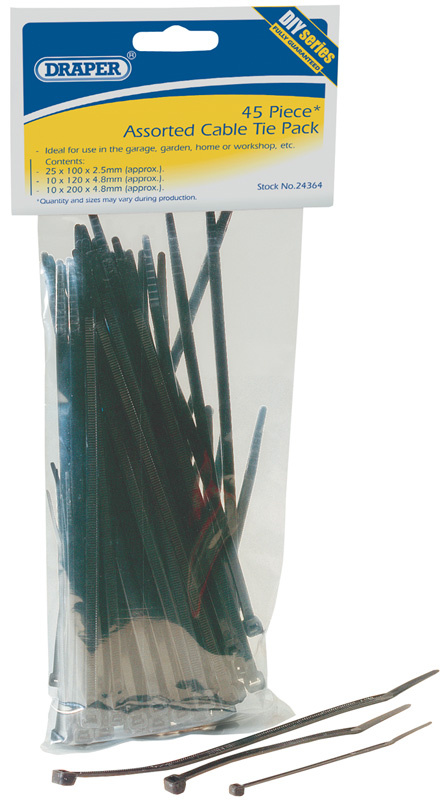 DIY Series 45 Piece Assorted Nylon Cable Tie Pack - 24364 
