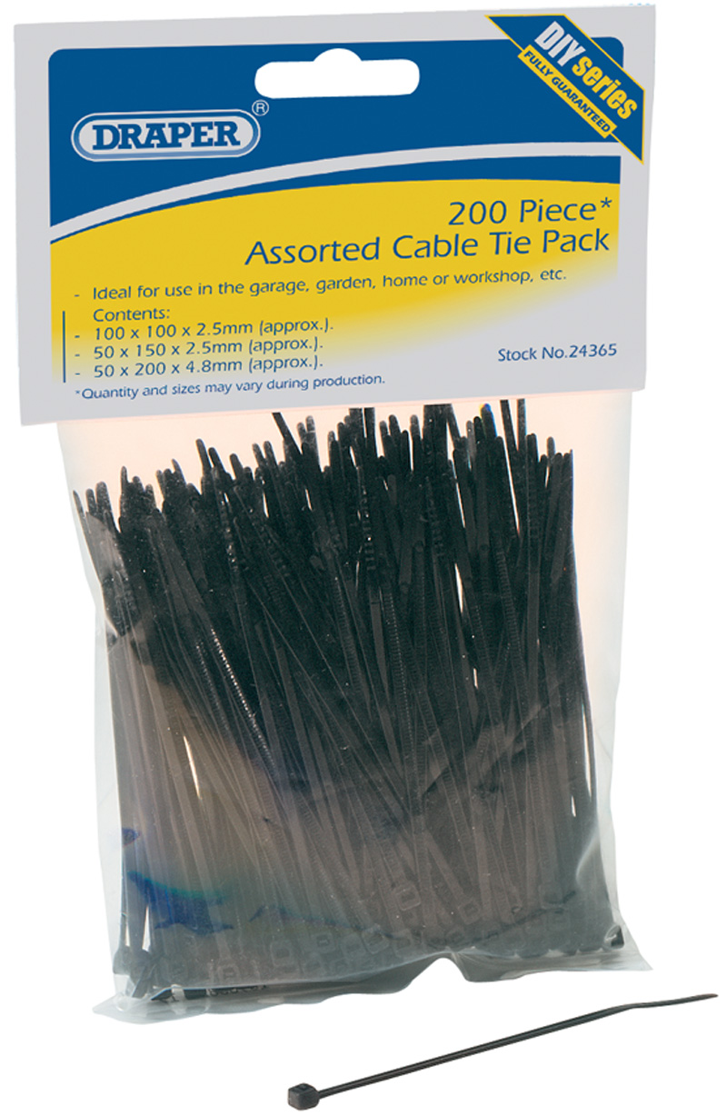 DIY Series 200 Piece Assorted Nylon Cable Tie Pack - 24365 