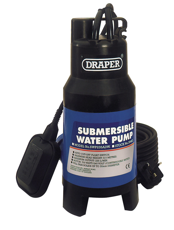 230V 235l/min Submersible Dirty Water Pump With 8.5m Lift And Float Switch - 35467 