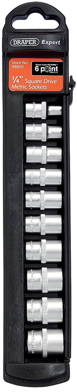Expert 10 Piece Set Of 1/4" 6 Point Draper Expert Hi-Torq® Metric Satin Chrome Sockets - 48850 