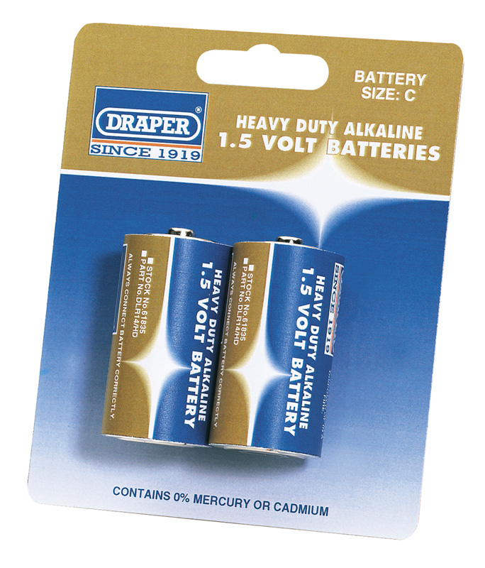 2 Heavy Duty C Size Alkaline Batteries - 61835 