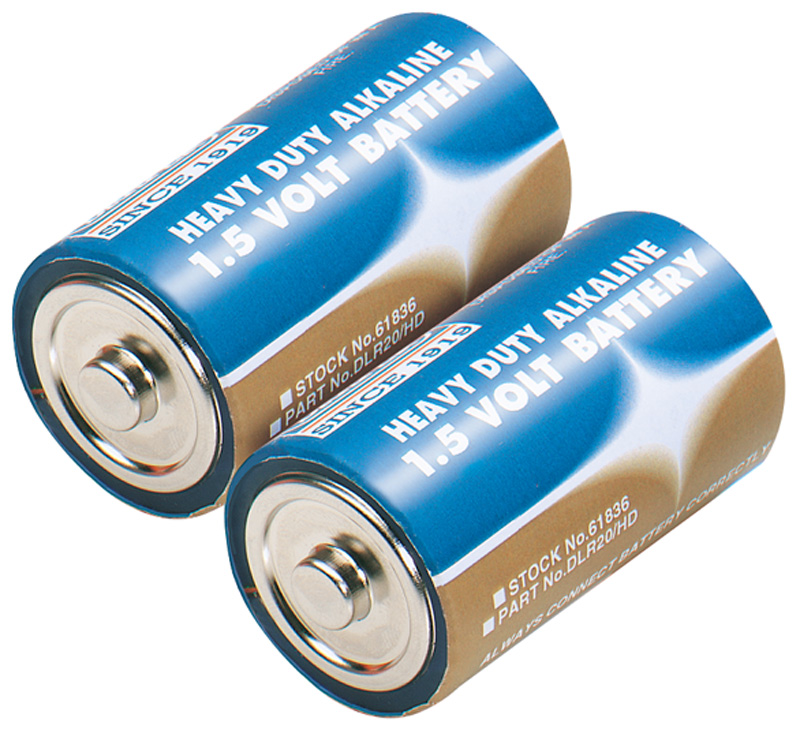 2 X Heavy Duty D Size Alkaline Batteries - 61836 
