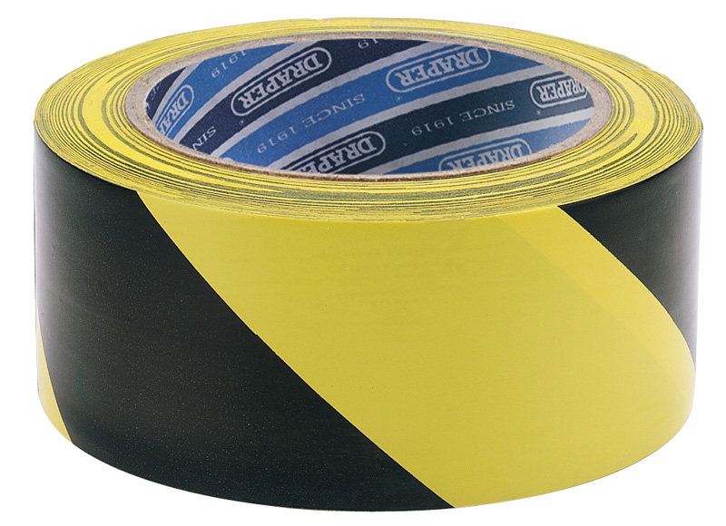 33m X 50mm Black And Yellow Adhesive Hazard Tape Roll - 63382 