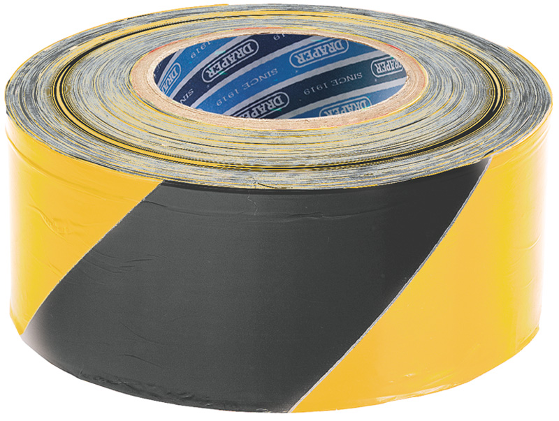 500m X 75mm Black And Yellow Barrier Tape Roll - 69009 