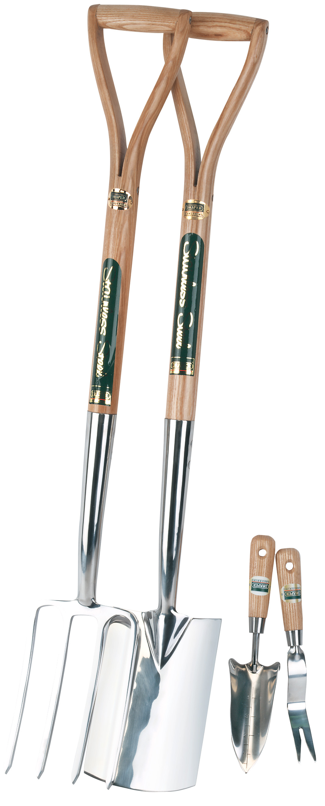 Expert Stainless Steel Border Fork/spade Set Plus Transplanting Trowel/Weeder With FSC Ash Handles - 89903 