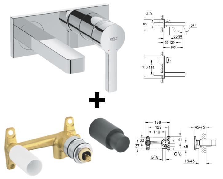Grohe - Lineare Basin, 2 Hole, Wall Mounted With Concealed Body HP - 19409+32635 - 19409000+32635000