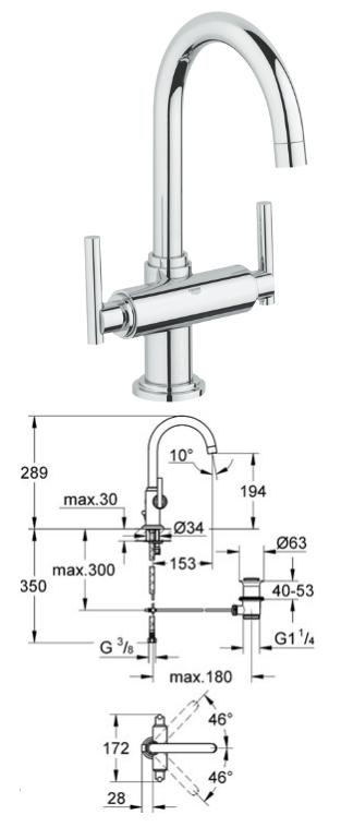 Grohe - Atrio - Jota Handle Basin Mixer With Pop Up - 21022000 - 21022