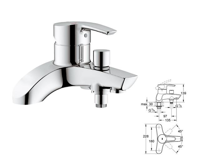 Grohe - EuroStyle Deck Bath/Shower Mixer Chrome Plated - 25107 - 25107000 
