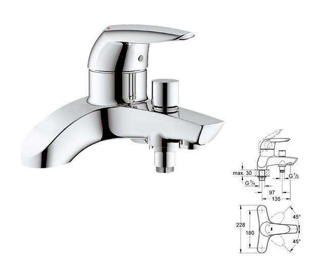 Grohe - EuroDisc Deck Bath/Shower Mixer Chrome Plated - 25108 - 25108000 