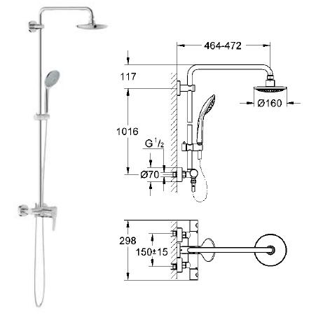 Grohe - Euphoria Shower System For Wall Mounting With Grohtherm G1000 Thermostatic Cosmopolitan - 27 296 000 - 27296