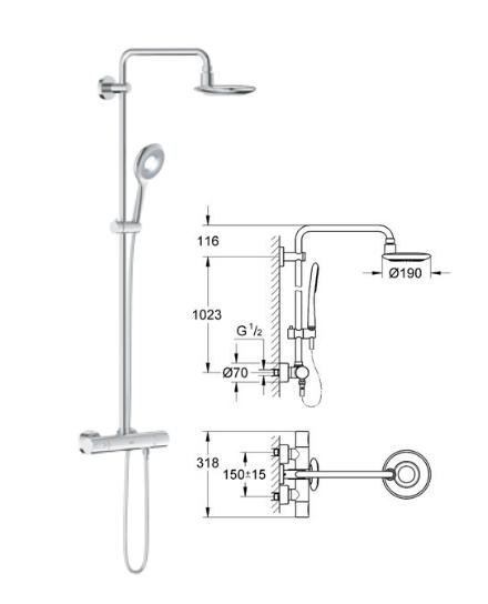 Grohe - Rainshower System Icon Thermostatic 9.4 (lpm) 340mm - 27363 - 27363000 
