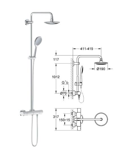 Grohe - Rainshower System Solo Thermostatic 9.4 (lpm) 340mm Shower Arm - 27415 - 27415000 