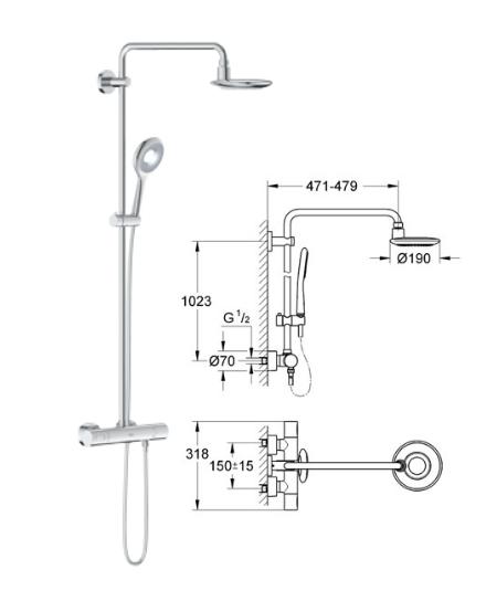 Grohe - Rainshower System Icon Thermostatic 9.4 (lpm) 400mm Shower Arm - 27417 - 27417000 