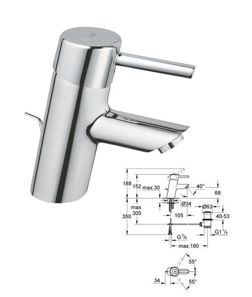 Grohe - Concetto Basin Mixer Pop-Up Waste Chrome Plated 32 202 000 - 32202 - 32202000 