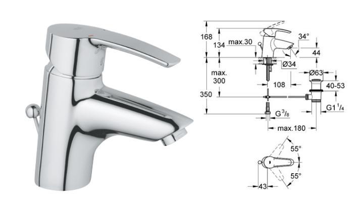Grohe - EuroStyle Basin Mixer Pop-Up Waste LP Chrome Plated - 33558 00L - 3355800L 