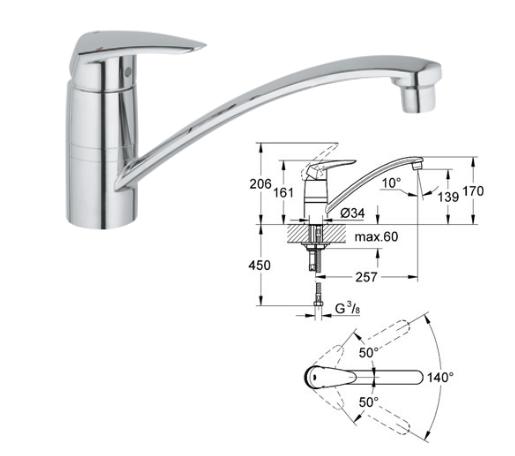 Grohe - Eurodisc - Ecojoy Sink Mixer HP - 3377000E - 33770 00E