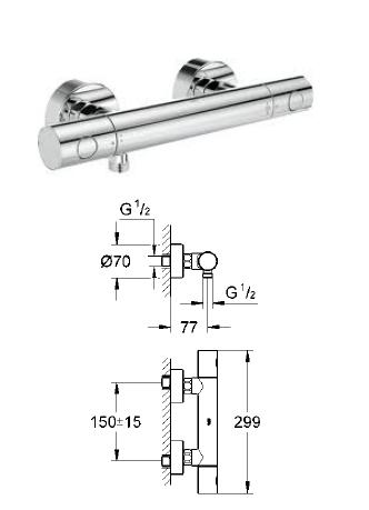 Grohe - Grohtherm 1000 Cosmopolitan Thermostatic Shower Mixer 1/2" Wall Mounted - 34 065 000 - 34065