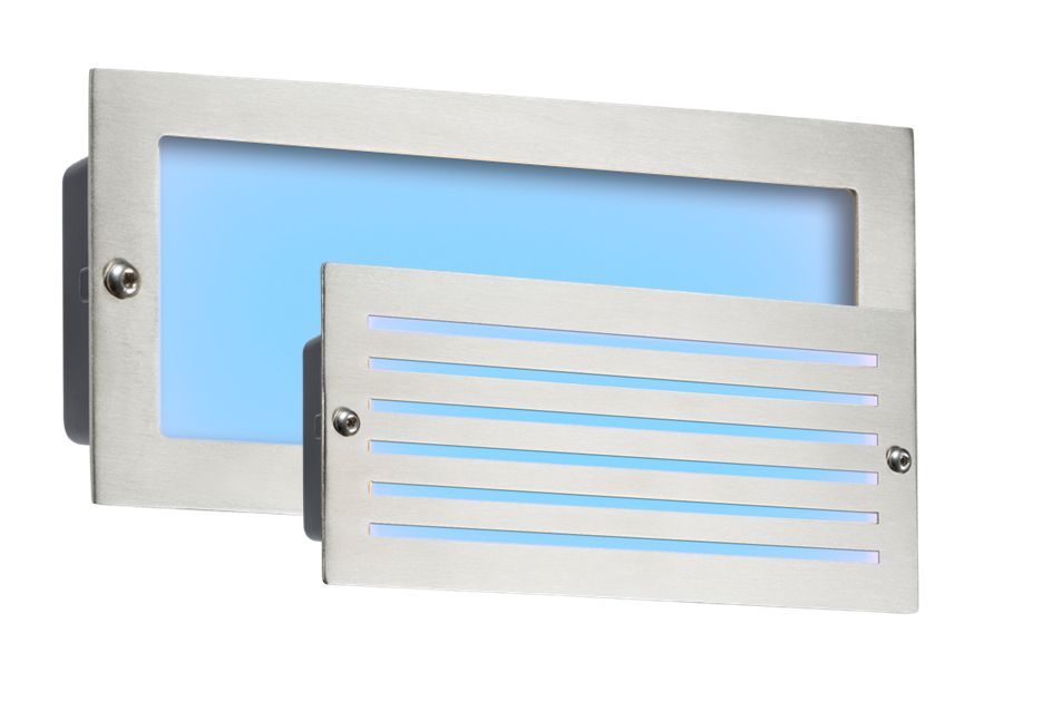 230V IP54 5W Blue LED Recessed Brick Light - Brushed Steel Fascia - BLED5SB 