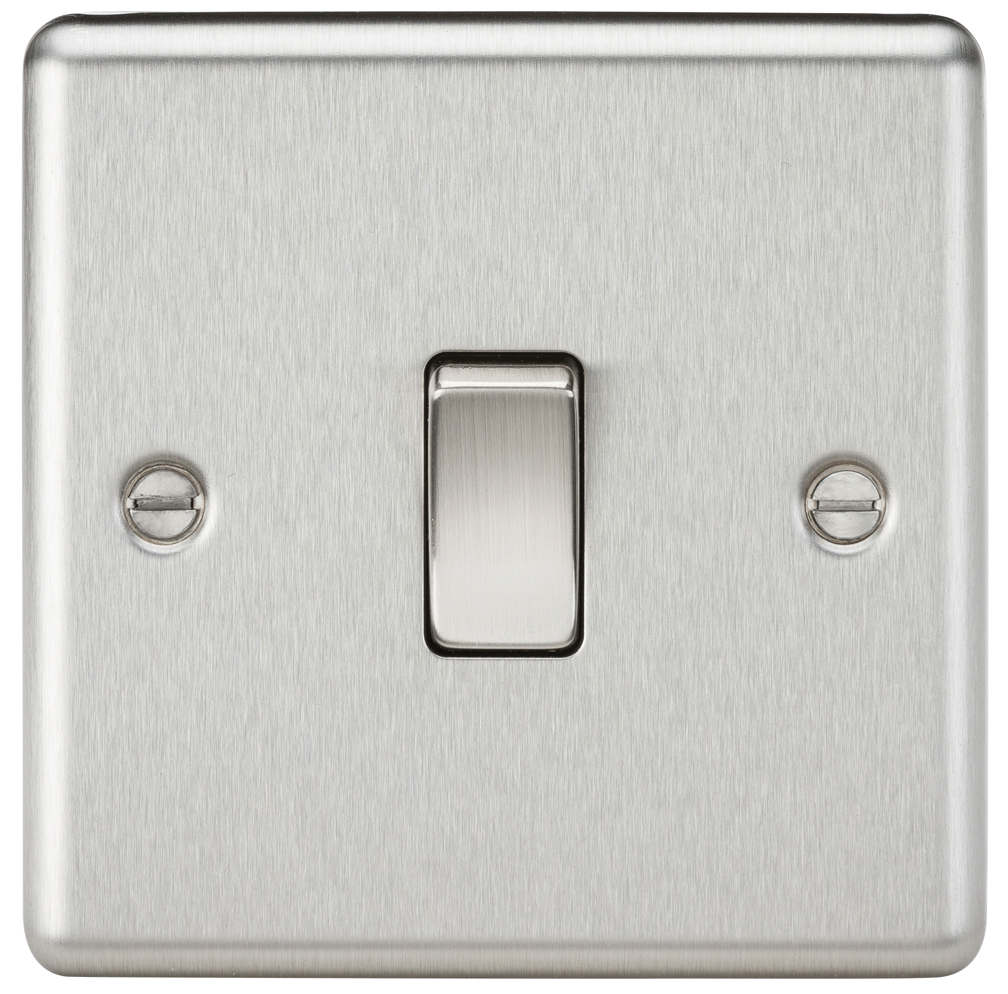 10A 1G 2 Way Plate Switch - Rounded Edge Brushed Chrome - CL2BC 
