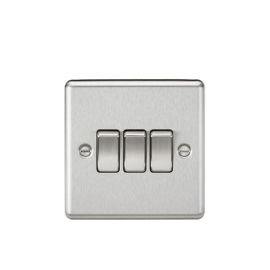 10A 3G 2 Way Plate Switch - Rounded Edge Brushed Chrome - CL4BC 