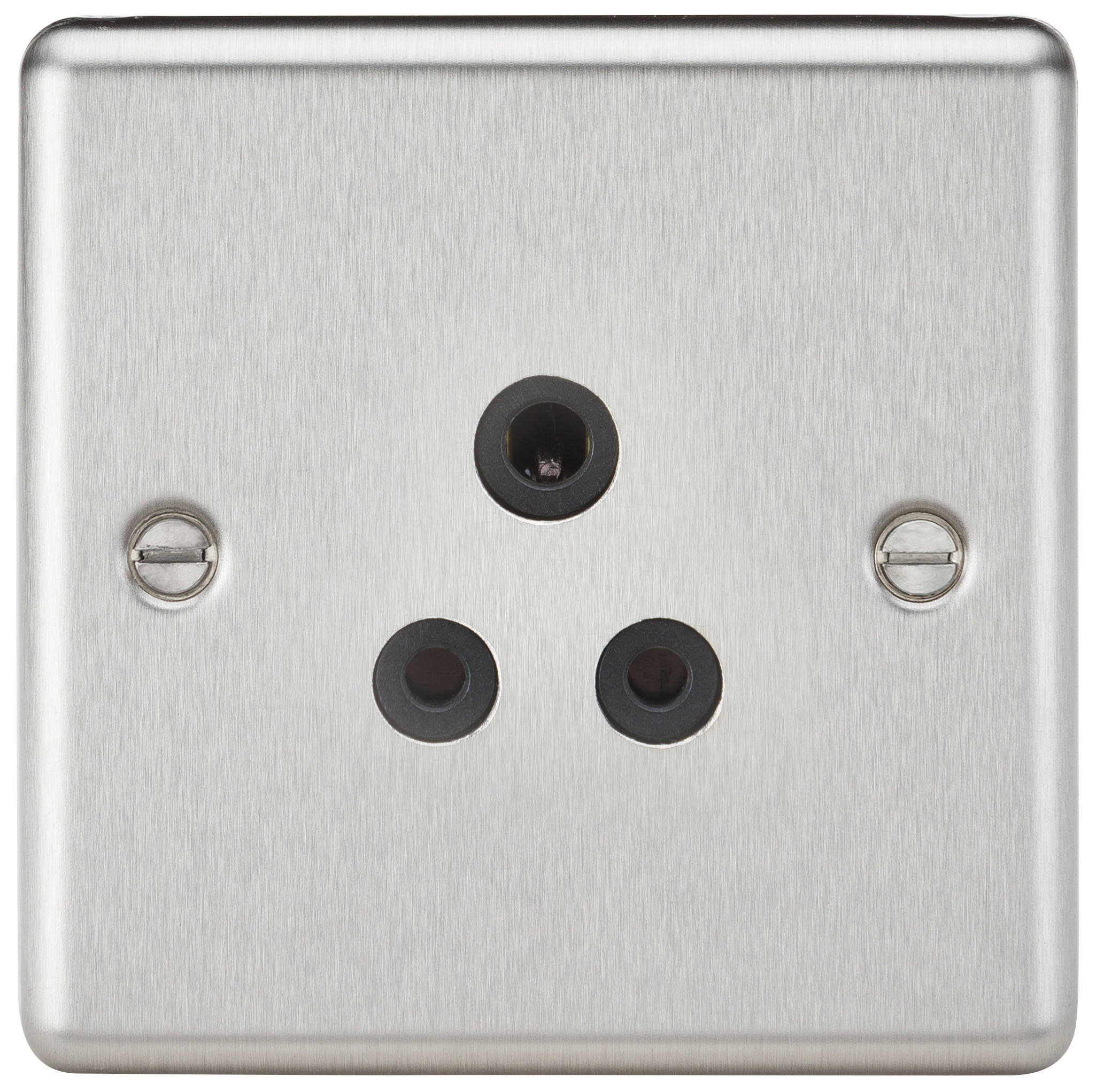 5A Unswitched Socket - Rounded Edge Brushed Chrome Finish With Black Insert - CL5ABC 