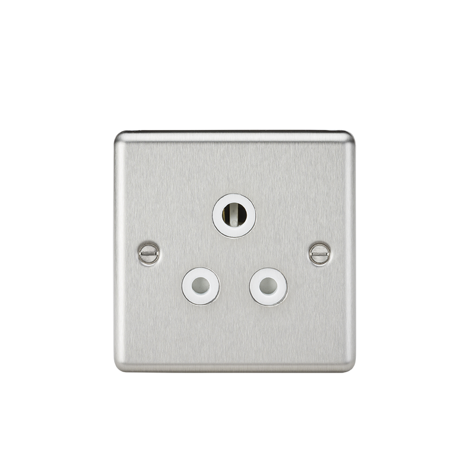5A Unswitched Socket - Rounded Edge Brushed Chrome Finish With White Insert - CL5ABCW 