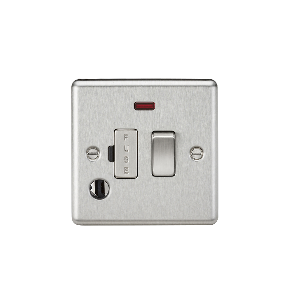 13A Switched Fused Spur Unit With Neon & Flex Outlet - Rounded Edge Brushed Chrome - CL63FBC 