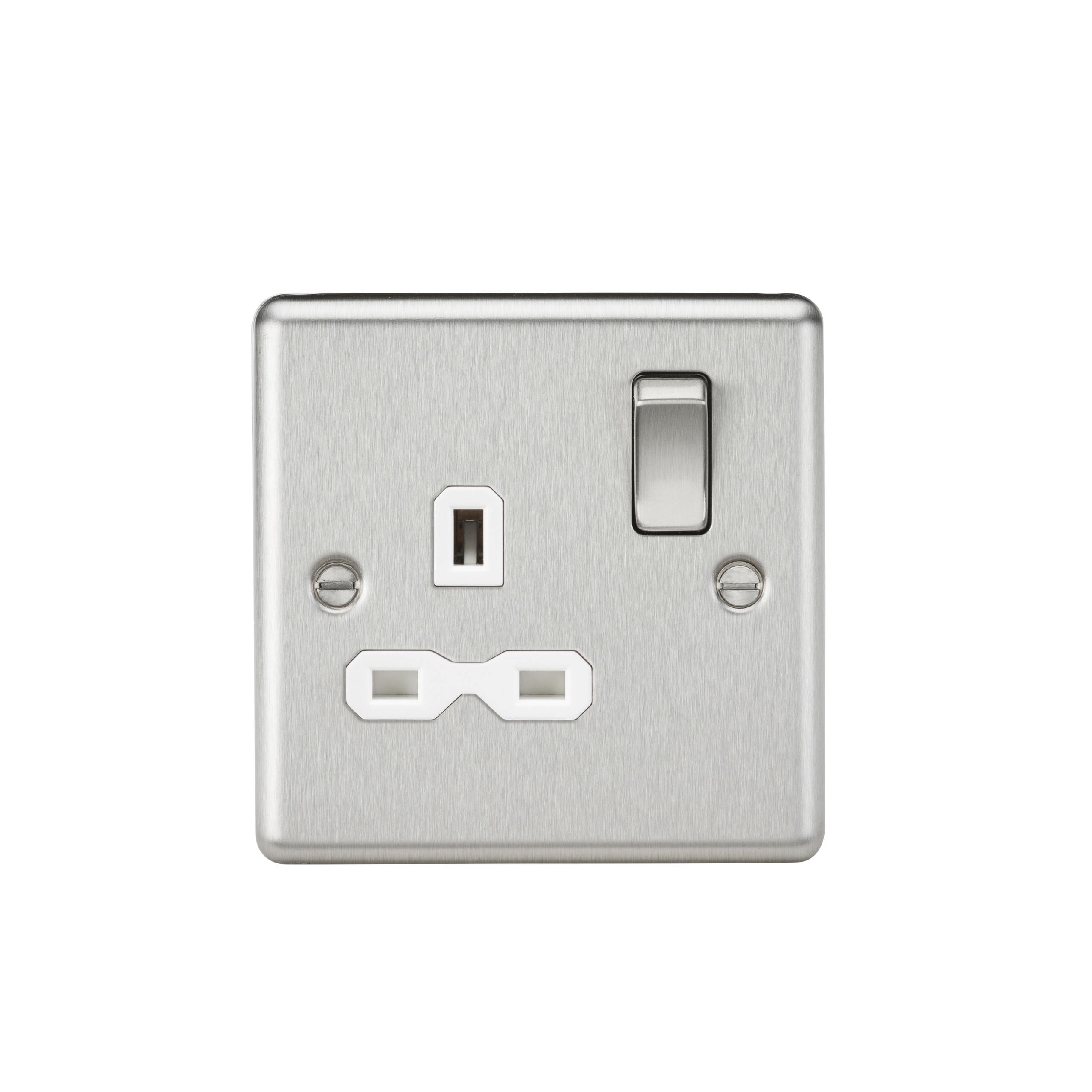 13A 1G DP Switched Socket With White Insert - Rounded Edge Brushed Chrome - CL7BCW 