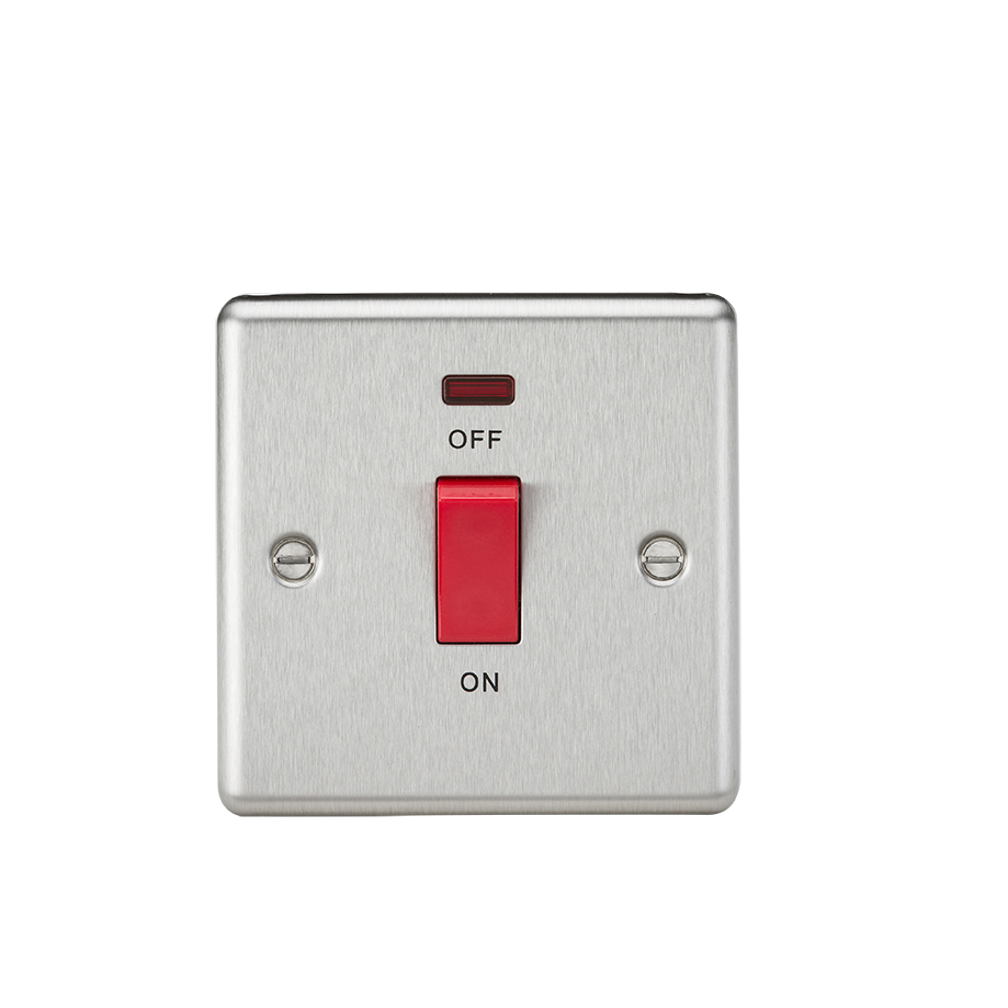 45A DP Switch With Neon (single Size) - Rounded Edge Brushed Chrome - CL81NBC 