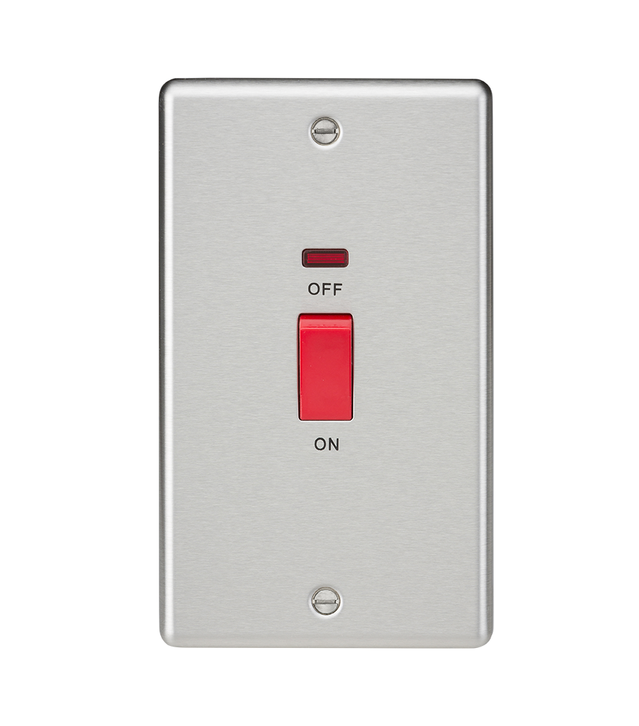 45A DP Switch With Neon (double Size) - Rounded Edge Brushed Chrome - CL82NBC 