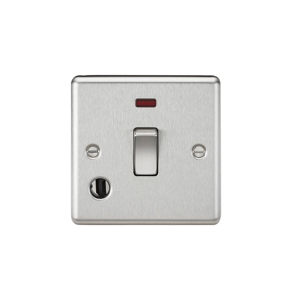 20A 1G DP Switch With Neon & Flex Outlet - Rounded Edge Brushed Chrome - CL834FBC 
