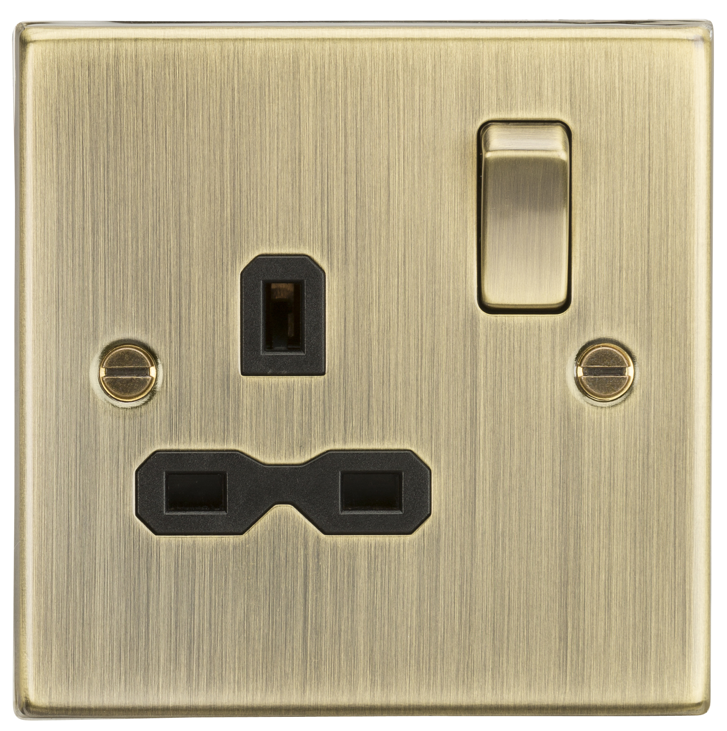 13A 1G DP Switched Socket With Black Insert - Square Edge Antique Brass - CS7AB 