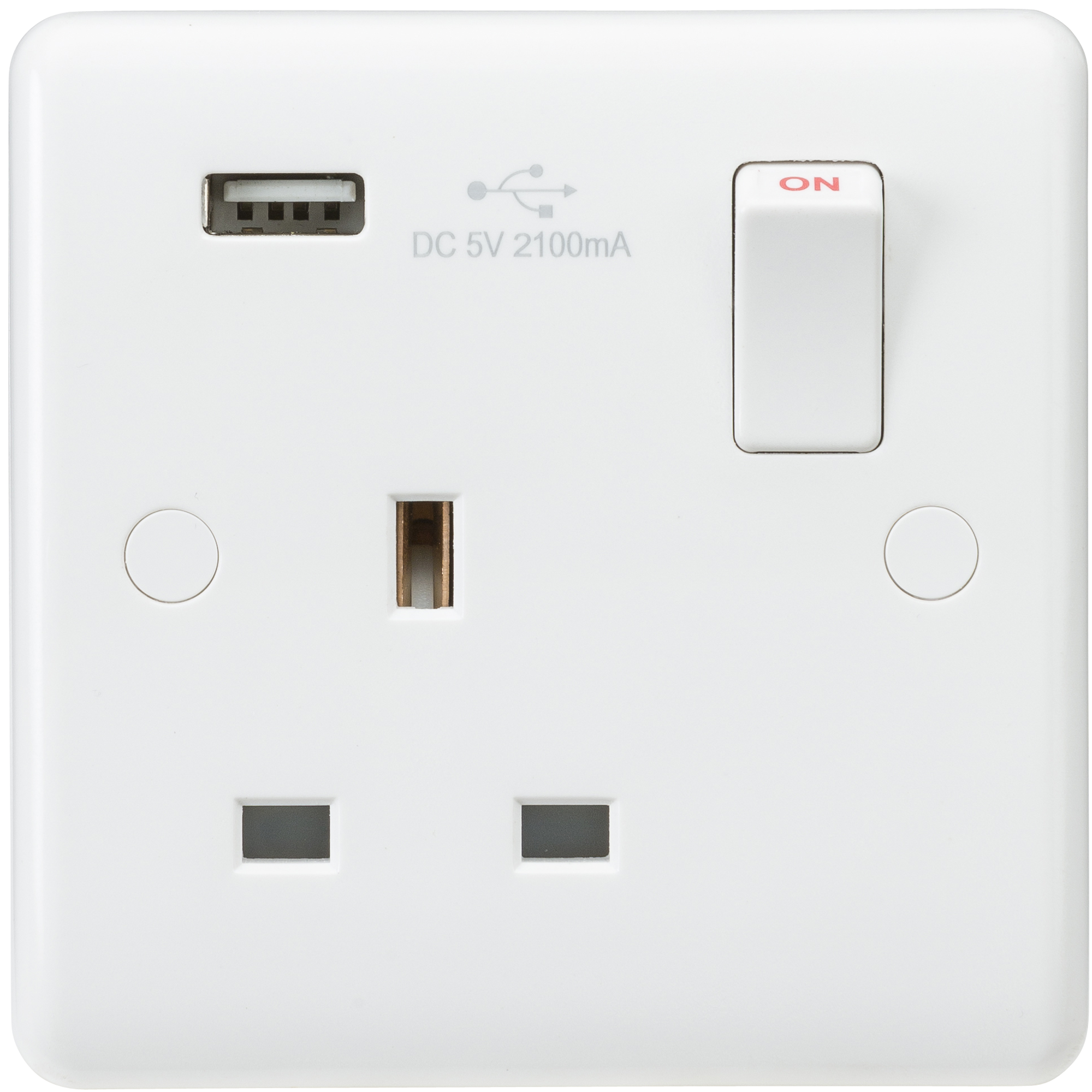 Curved Edge 13A 1G Switched Socket With USB Charger (5V DC 2.1A) - CU9903 