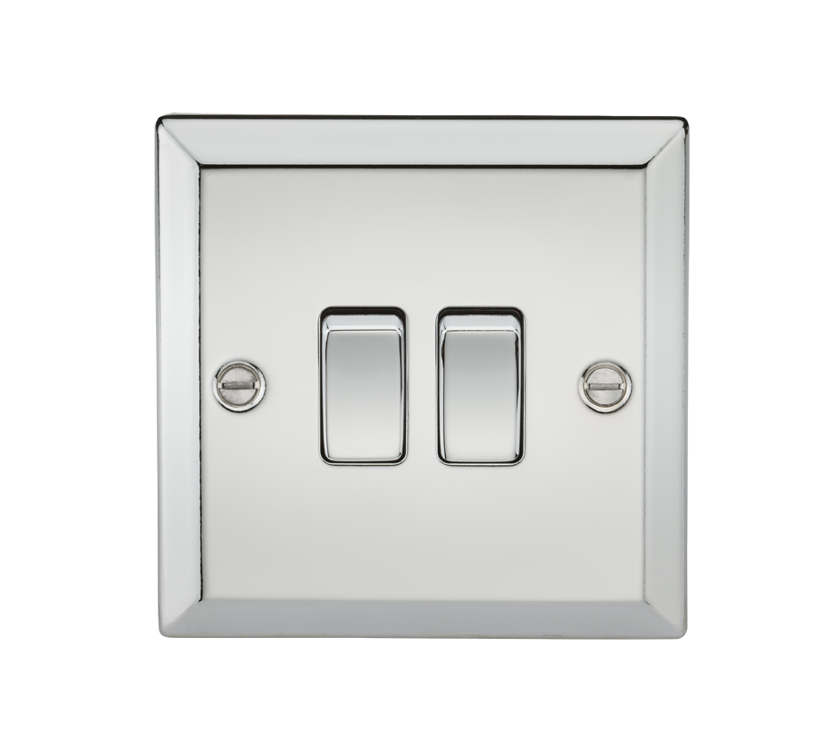 10A 2G 2 Way Plate Switch - Bevelled Edge Polished Chrome - CV3PC 
