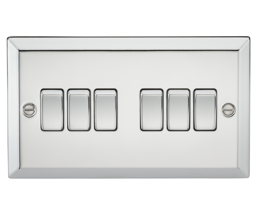 10A 6G 2 Way Plate Switch - Bevelled Edge Polished Chrome - CV42PC 