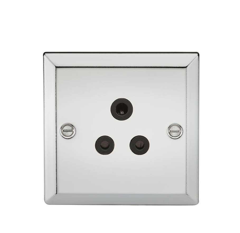 5A Unswitched Socket With Black Insert - Bevelled Edge Polished Chrome - CV5APC 