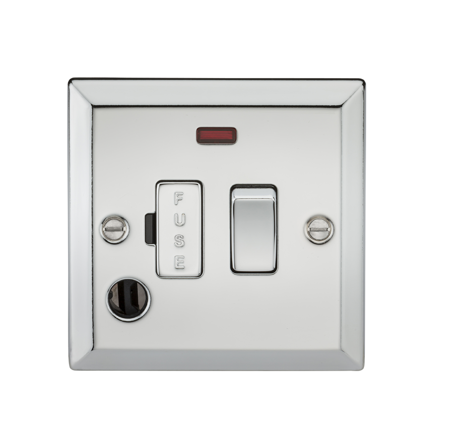 13A Switched Fused Spur Unit With Neon & Flex Outlet - Bevelled Edge Polished Chrome - CV63FPC 